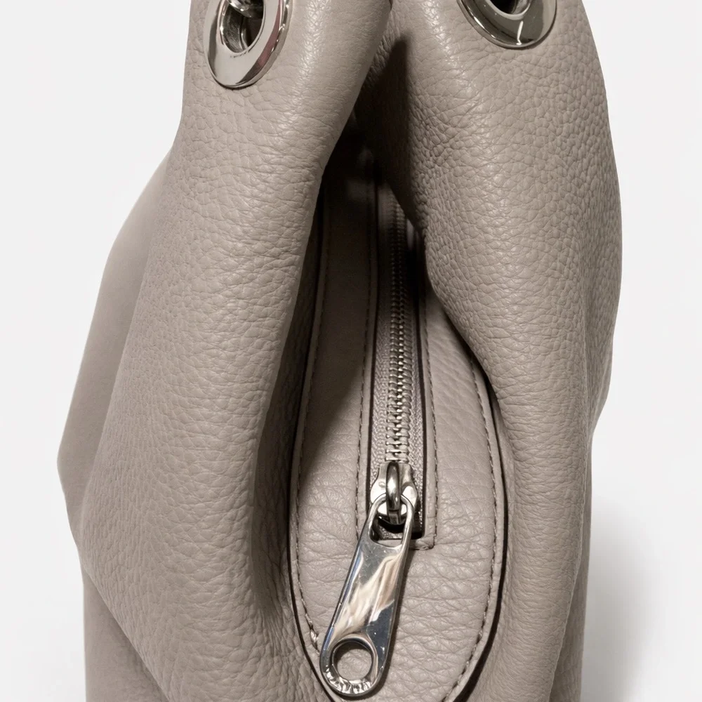 Michael Kors Raven Large Pebbled Leather Shoulder Bag Taupe Silver Hardware